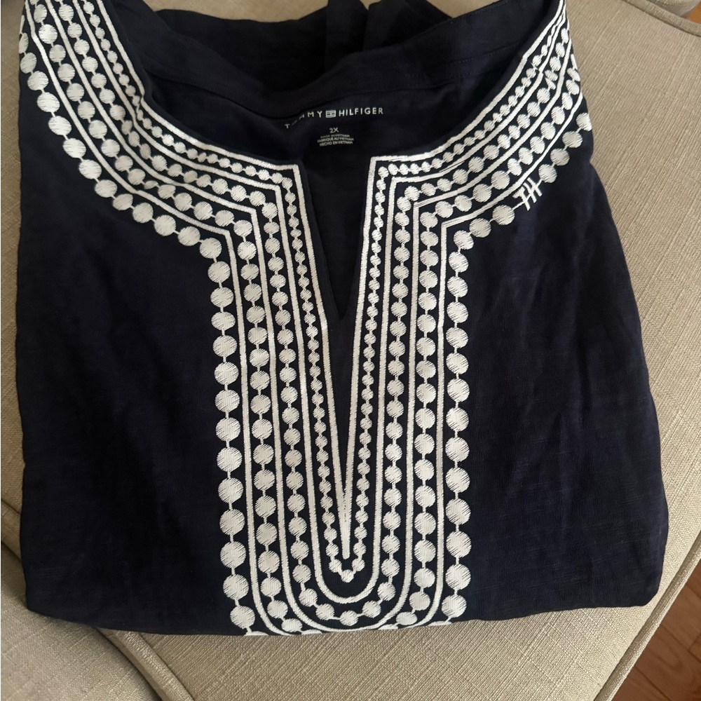 Tommy Hilfiger Navy Tunic with White Embroidery